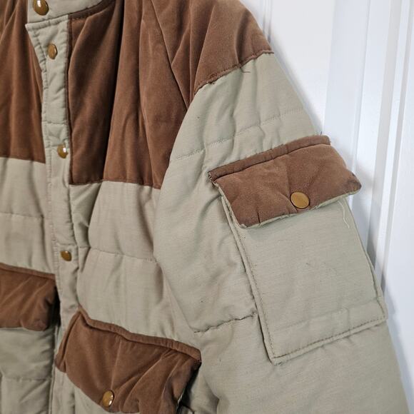 Vintage Puffer Coat Mens Small Tan Brown 80s Utility Farm Ranch Western Warm - Picture 4 of 13